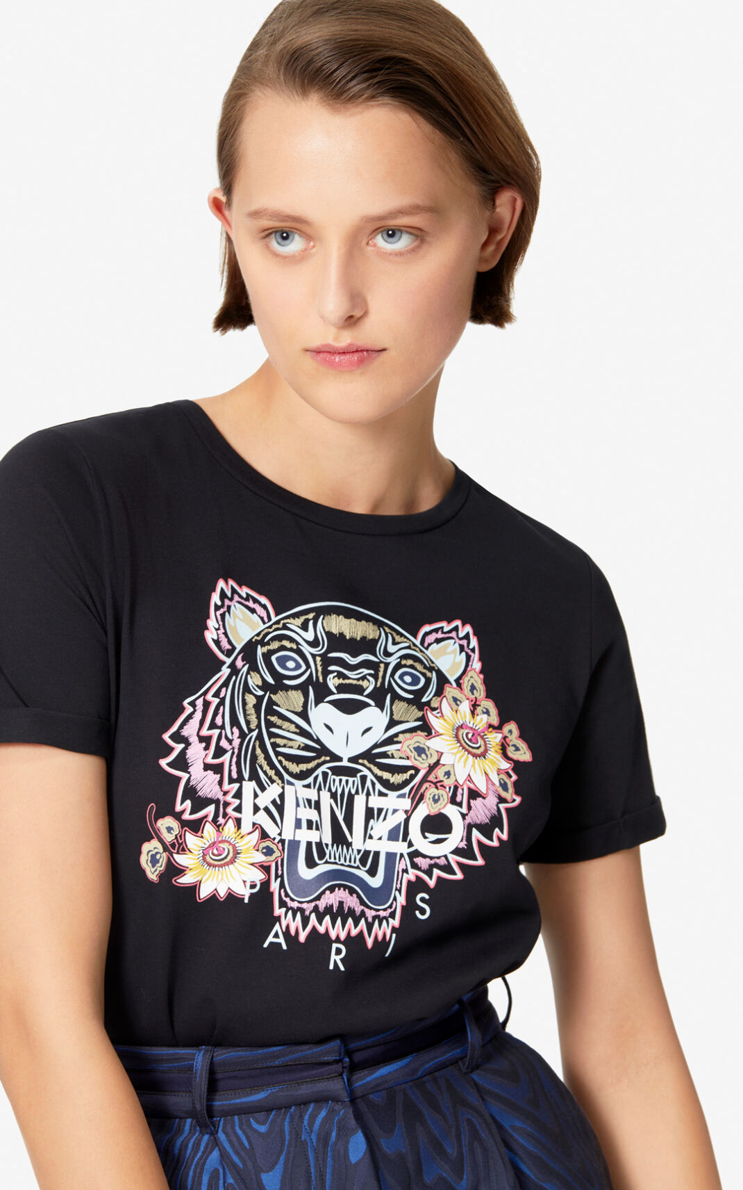 Kenzo Passion Flower Tiger Tişört Bayan Siyah | 0278-KSNJW